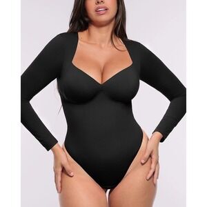SHAPELLX AirSlim® Long Sleeve Thong Bodysuit Shapewear Black Large New With Tags